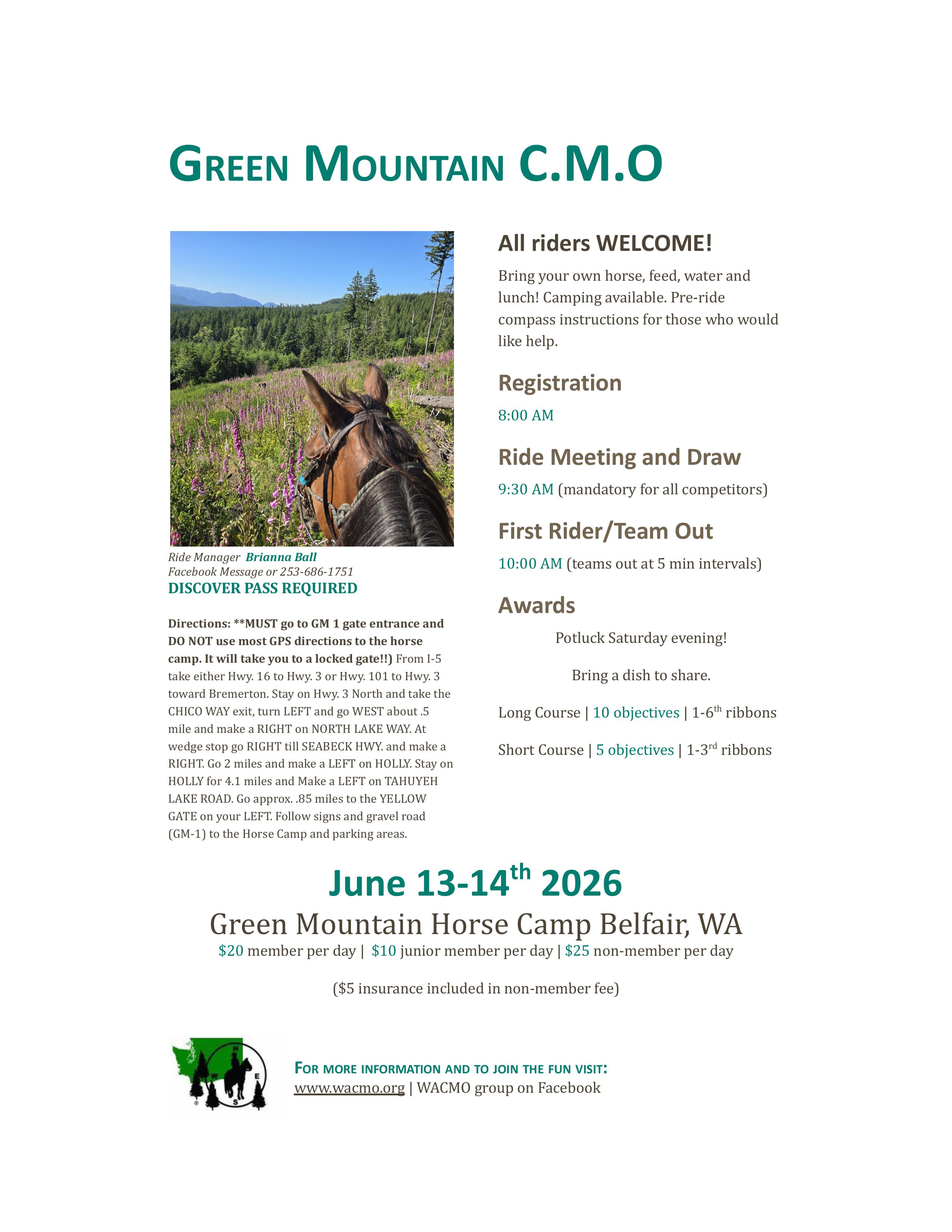 June 13-14, 2026 Green Mountain, Belfair, WA